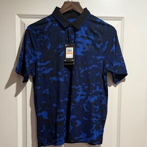 Under Armour Men's Black and Blue Patterned Polo